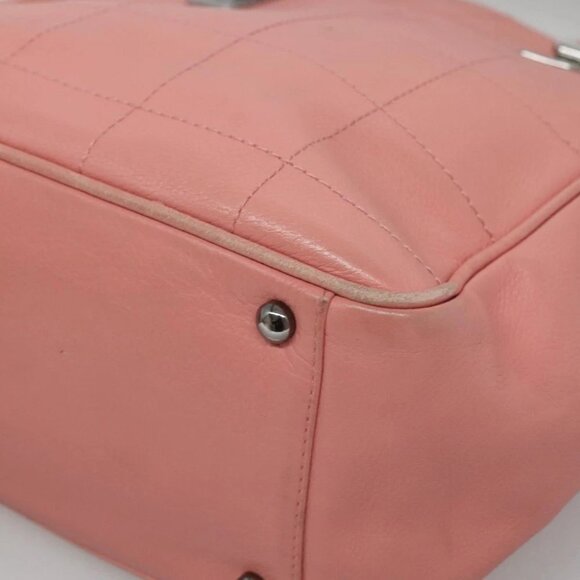 CHANEL Choco Bar COCO Mark Hand Bag Grained Calf Skin Pink Silver CC Auth PP558 - Picture 2 of 15